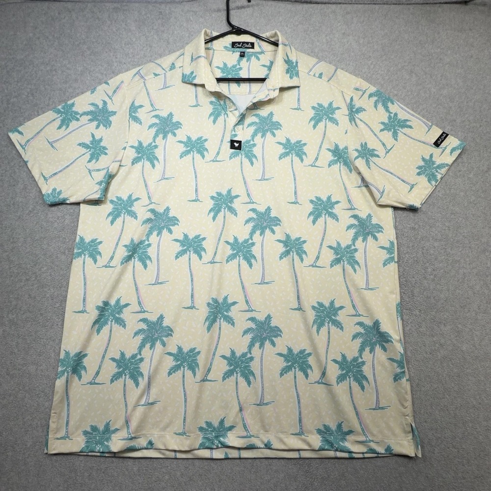 Bad Birdie Polo Shirt Mens XXL Yellow Tropical Palm Tree Print Golf Performance